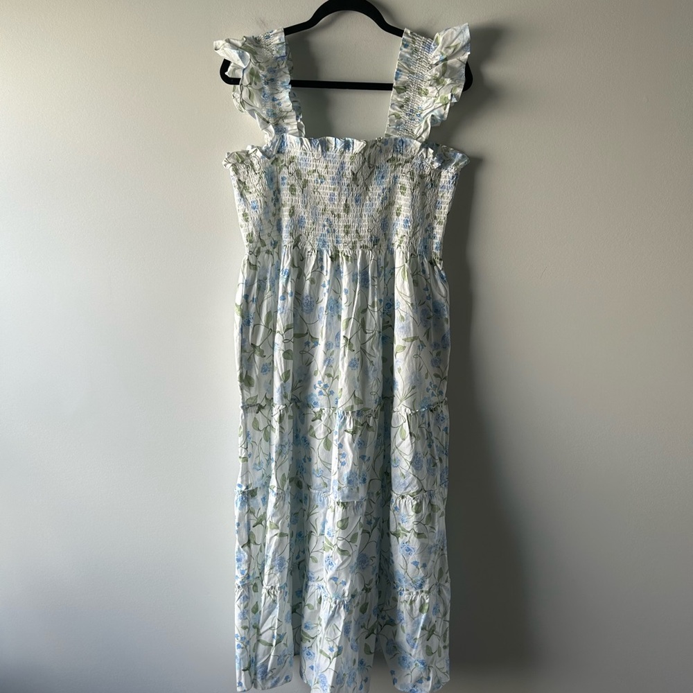 Hill House blue and green floral print 100% cotton Nap dress